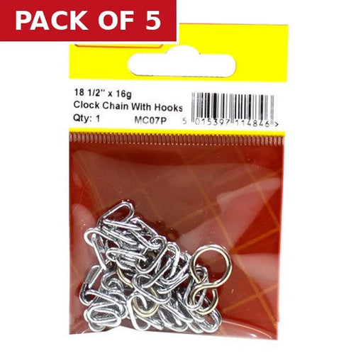 Centurion Open Clock Chain with Hooks, Chrome Plated, 450mm - Pack of 5