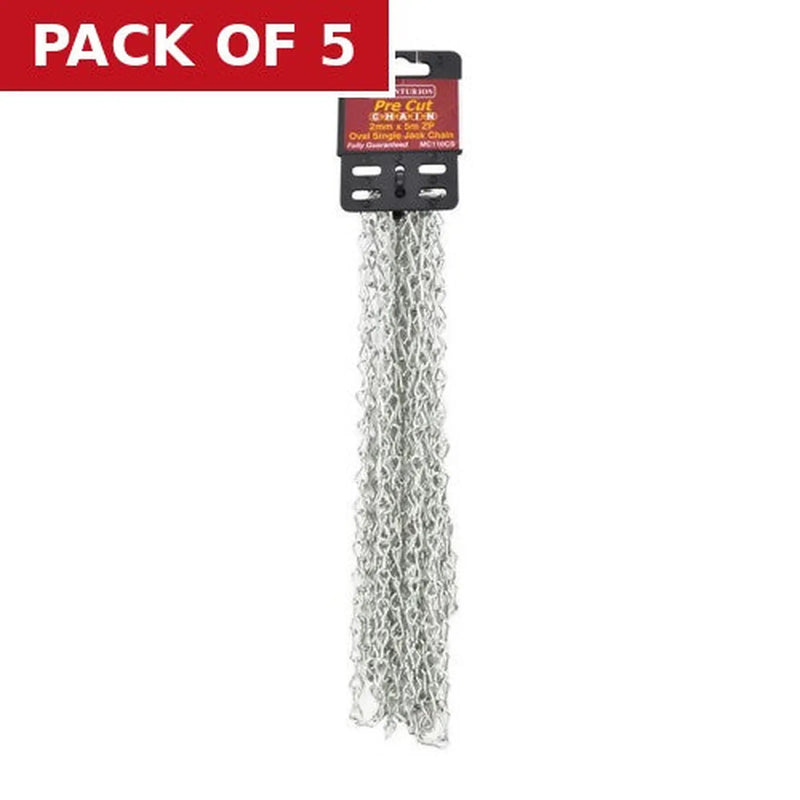 Centurion Steel Single Link Jack Pre Cut Chain, Zinc Plated, 2mm x 22mm x 5m - Pack of 5