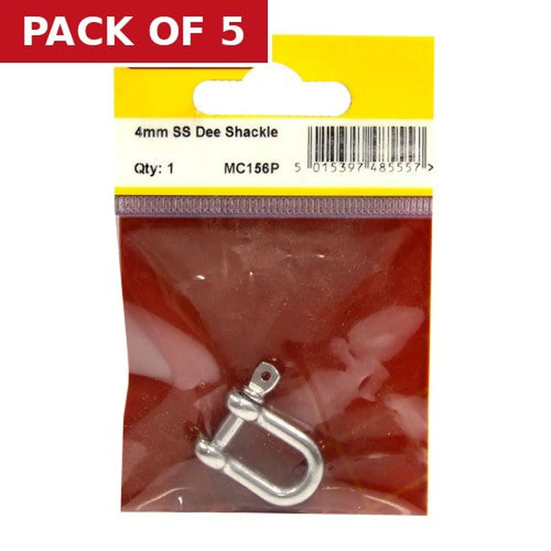 Centurion Dee Shackles, Stainless Steel, 4mm x 16mm x 8mm - Pack of 5