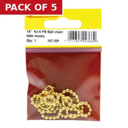Centurion Sink Ball Chain With Hooks, Polished Brass, 450mm, No.6 - Pack of 5
