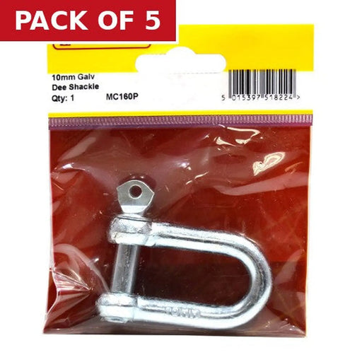 Centurion Dee Shackles, Galvanised, 10mm x 38mm x 19mm - Pack of 5