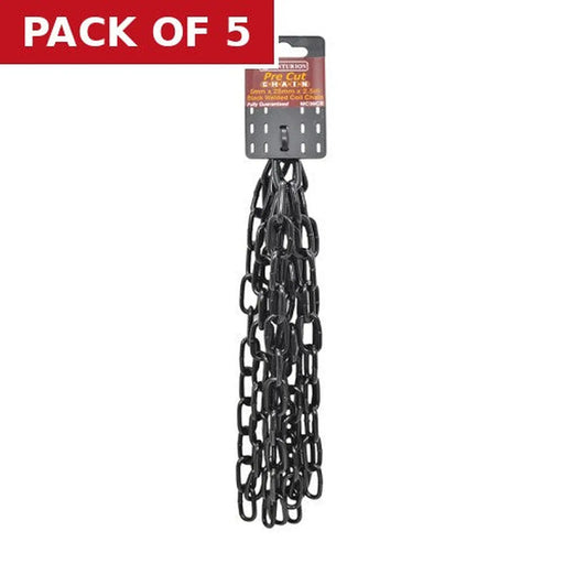 Centurion Steel Welded Straight Link Pre Cut Chain, Black, 5mm x 28mm x 2.5m - Pack of 5