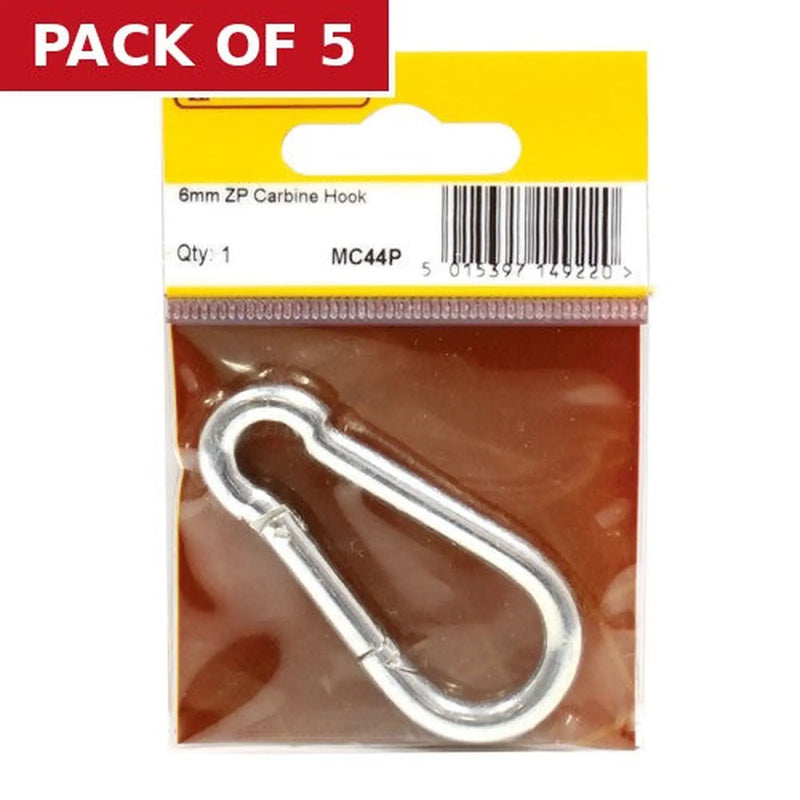 Centurion Carbine Hook, Zinc Plated, 6mm x 60mm - Pack of 5