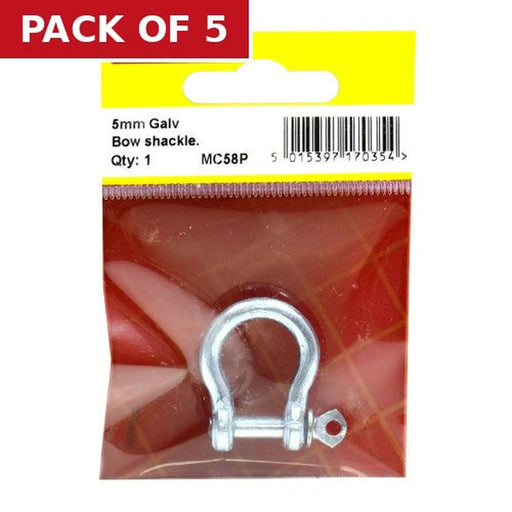 Centurion Steel Bow Shackles, Galvanised, 5mm x 19mm x 15mm - Pack of 5