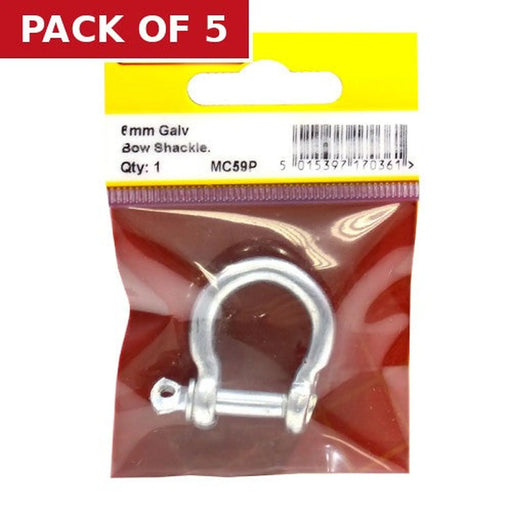 Centurion Steel Bow Shackles, Galvanised, 6mm x 25mm x 18mm - Pack of 5