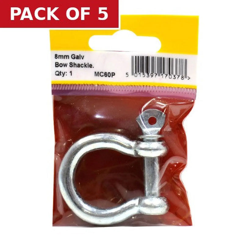Centurion Steel Bow Shackles, Galvanised, 8mm x 32mm x 22mm - Pack of 5