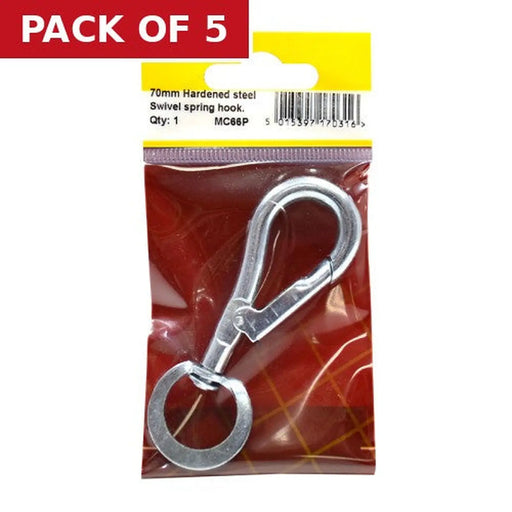 Centurion Steel Swivel Spring Hook, Zinc Plated, 7mm x 70mm - Pack of 5
