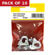 Centurion Steel Wire Rope Grips, Galvanised, 6mm - Pack of 10