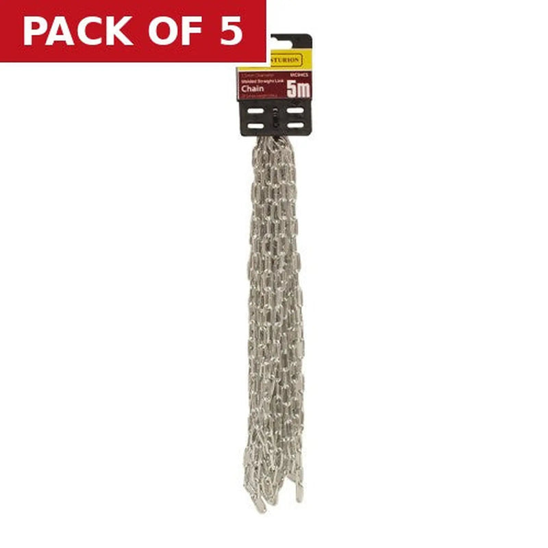 Centurion Steel Welded Straight Link Pre Cut Chain, Zinc Plated, 2.5mm x 14mm - Pack of 5