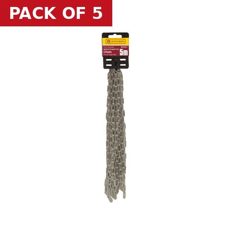 Centurion Steel Welded Straight Link Pre Cut Chain, Zinc Plated, 3mm x 21mm x - Pack of 5