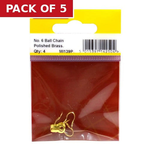 Centurion Solid Brass Ball Chain End Attachment, Polished Brass, No.6 - Pack of 5