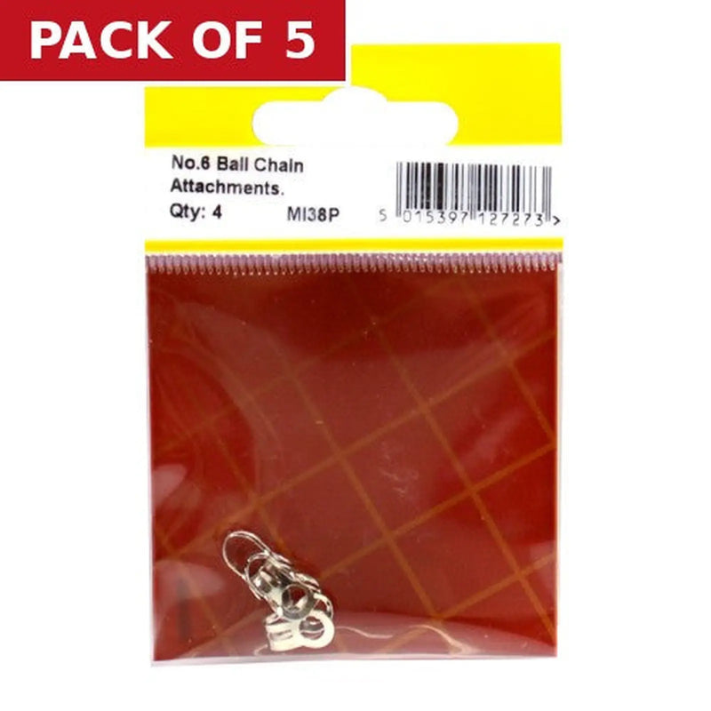 Centurion Solid Brass Ball Chain End Attachment, Nickel Plated, No.6 - Pack of 5