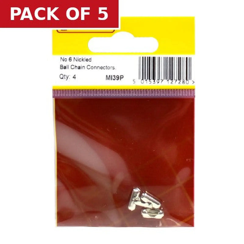 Centurion Solid Brass Ball Chain Connector, Nickel Plated, No.6 - Pack of 5