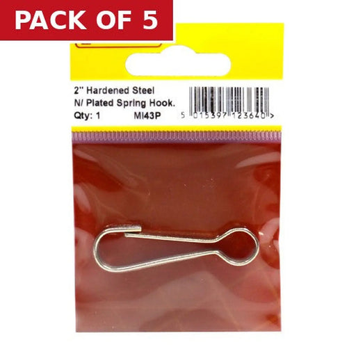 Centurion Spring Hook, Nickel Plated, 50mm - Pack of 5