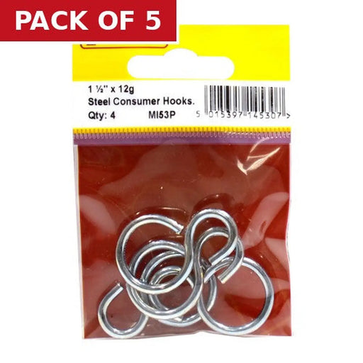 Centurion Steel Consumer Hooks, Zinc Plated, 38mm x 3mm - Pack of 5
