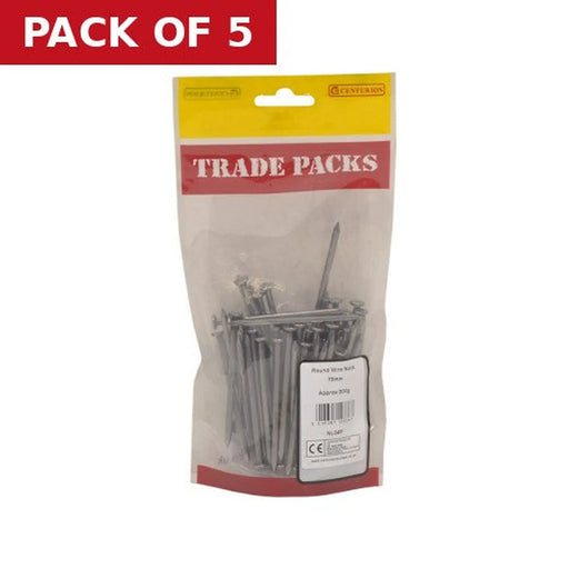 Centurion Bright Round Wire Nails - Steel - 75mm - (500g Pack) - Pack of 5