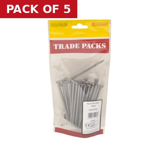 Centurion Bright Round Wire Nails - Steel - 100mm - (500g Pack) - Pack of 5