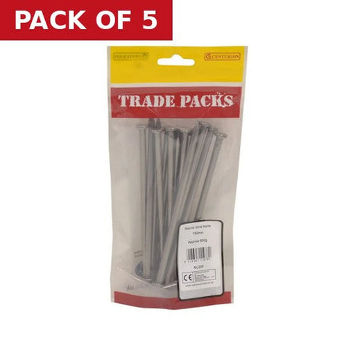Centurion Bright Round Wire Nails - Steel - 150mm - (500g Pack) - Pack of 5