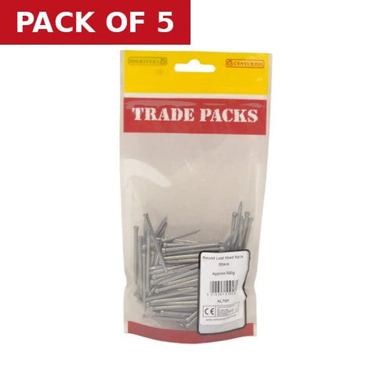 Centurion Round Lost Head Nails - Steel - 50mm - (500g Pack) - Pack of 5