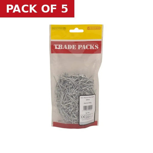 Centurion Round Wire Nails - Galvanised - 25mm - (500g Pack) - Pack of 5
