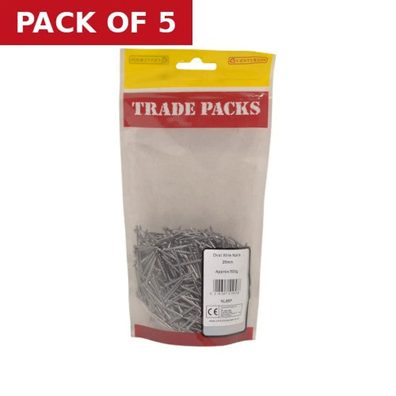 Centurion Oval Wire Nails - Steel - 25mm - (500g Pack) - Pack of 5