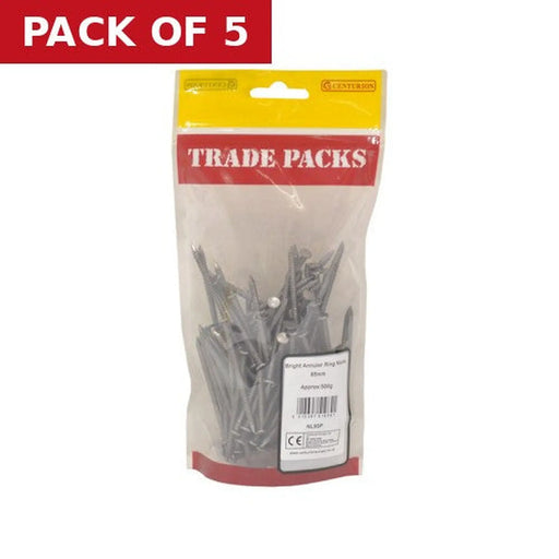 Centurion Bright Annular Ring Nails - Steel - 65mm - (500g Pack) - Pack of 5