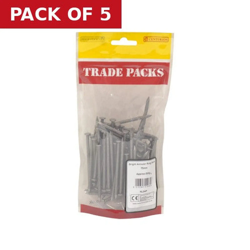Centurion Bright Annular Ring Nails - Steel - 75mm - (500g Pack) - Pack of 5