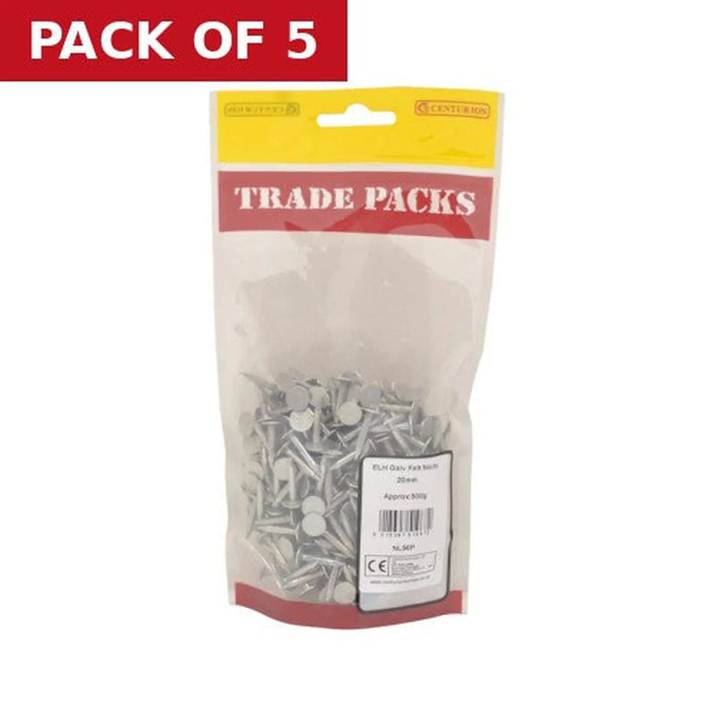 Centurion Large Head Felt Nails - Galvanised - 20mm - (500g Pack) - Pack of 5