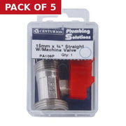 Centurion Straight 15mm x 3/4" BSP Appliance Stop Valve - Pack of 5