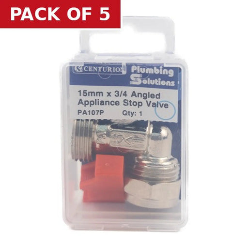 Centurion Angled 15mm x 3/4" BSP Appliance Stop Valve - Pack of 5