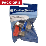 Centurion Tee 15mm x 3/4" BSP Appliance Stop Valve - Pack of 5