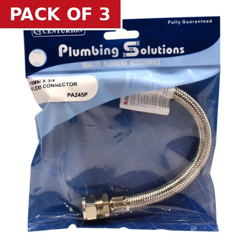Centurion 15mm x 3/4" BSP x 300mm Armoured Flexible Cable - Pack of 3