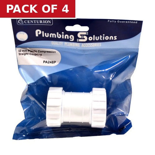 Centurion 32mm Plastic Compression Straight Coupling - Pack of 4
