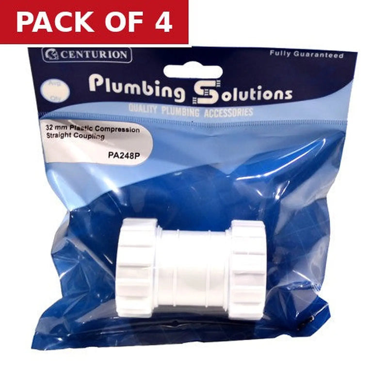 Centurion 32mm Plastic Compression Straight Coupling - Pack of 4