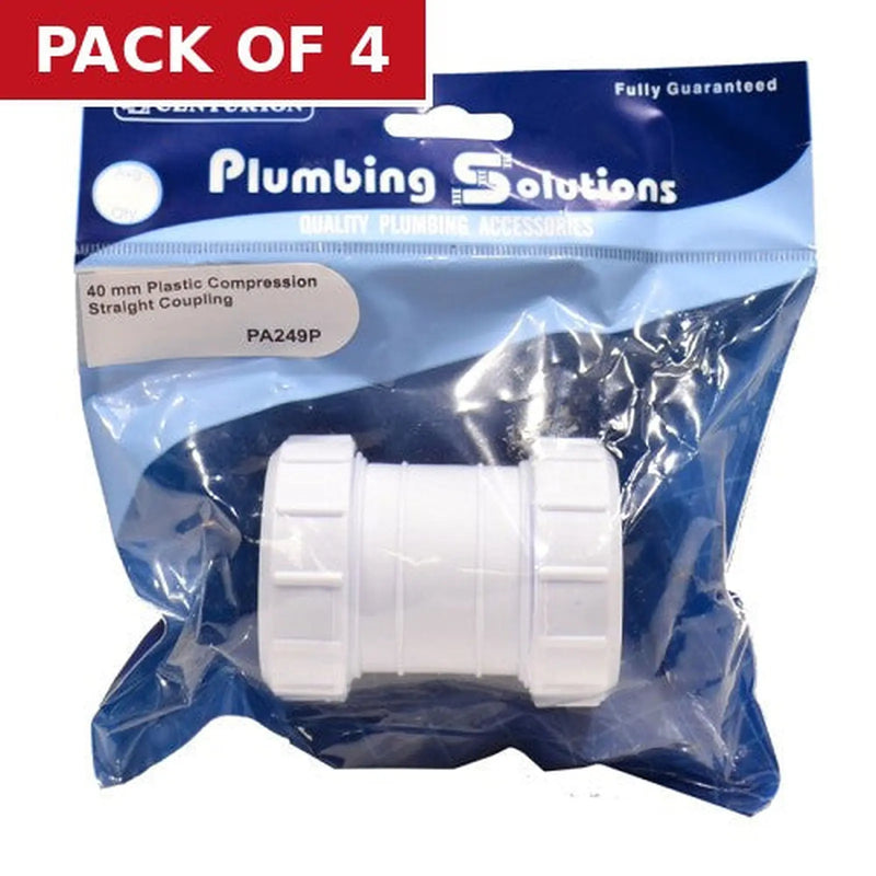 Centurion 40mm Plastic Compression Straight Coupling - Pack of 4