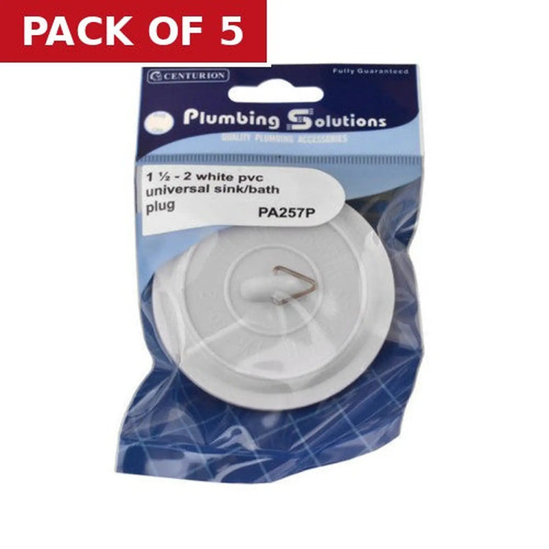 Centurion Plug - Sink Bath - White - 1 1/2" - 2" PVC Universal - Pack of 5