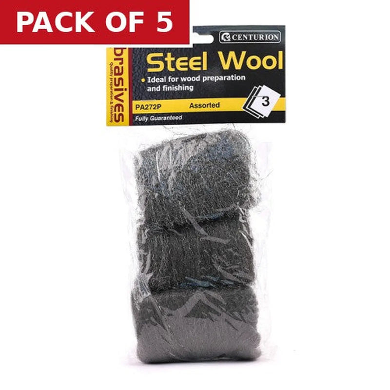 Centurion Abrasives Steel Wire Wool, Assorted (Pack of 3) - Pack of 5