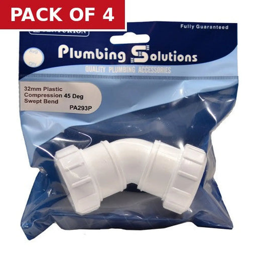 Centurion 32mm Plastic Compression 45 Deg Swept Bend - Pack of 4