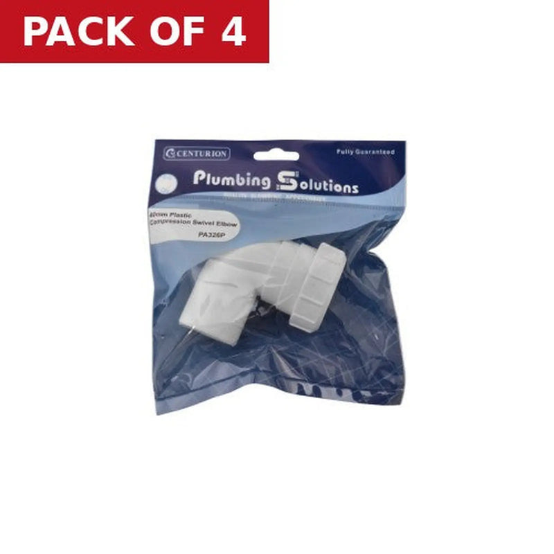 Centurion 40mm Plastic Compression Swivel Elbow - Pack of 4