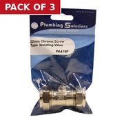 Centurion 22mm Isolating Value - Screw Type Shut Off - Chrome - Pack of 3