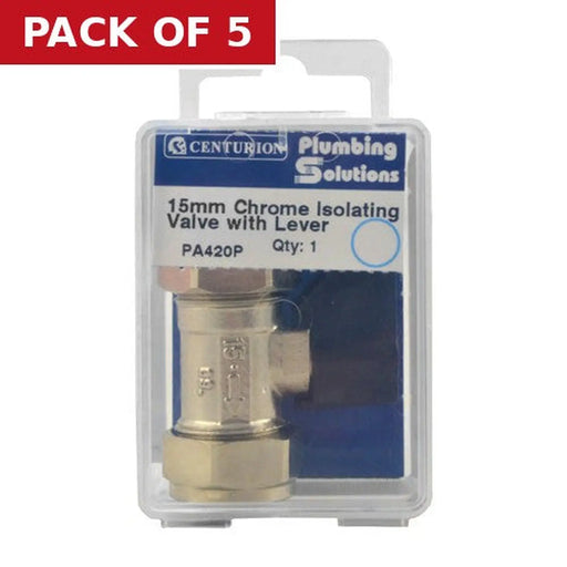 Centurion 15mm Isolating Valve with Lever - Chrome - Pack of 5