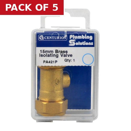 Centurion 15mm Isolating Value - Screw Tyupe Shut Off - Brass - Pack of 5