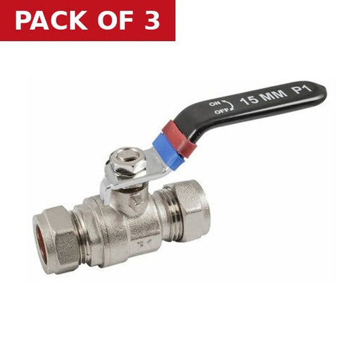 Centurion 15mm Lever Ball Valve with Red/Blue ID Rings - Pack of 3