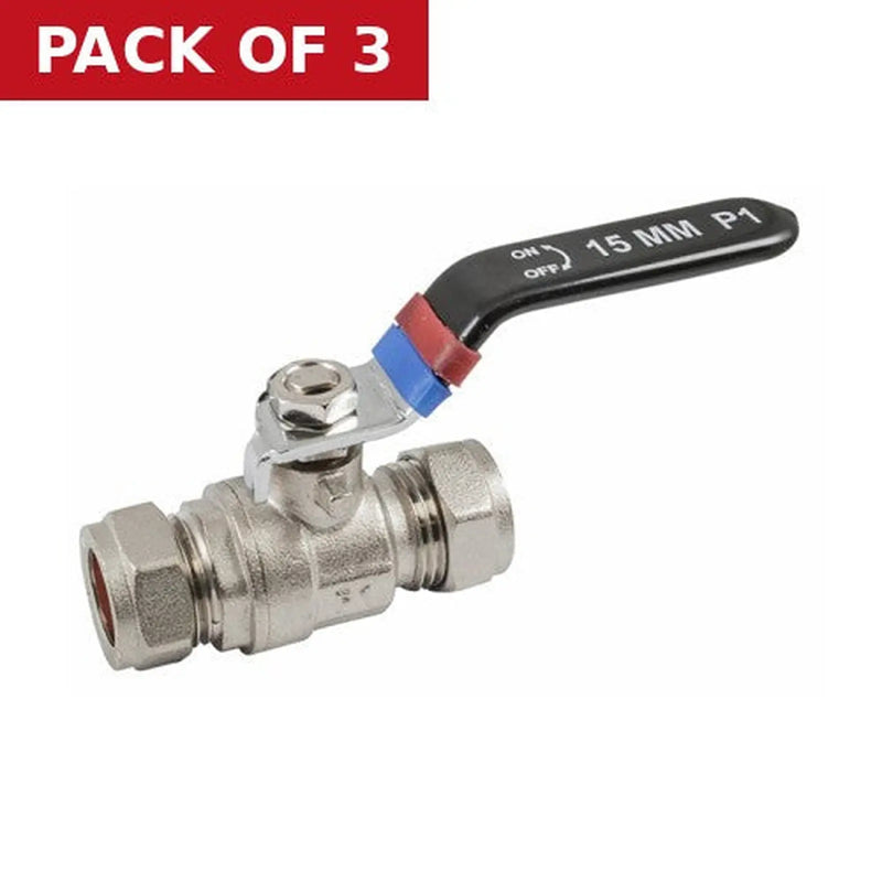 Centurion 15mm Lever Ball Valve with Red/Blue ID Rings - Pack of 3