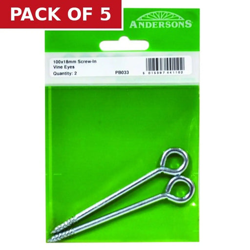 Centurion Screw In Steel Vine Eyes, 100mm x 18mm,  (Pack of 2) - Pack of 5