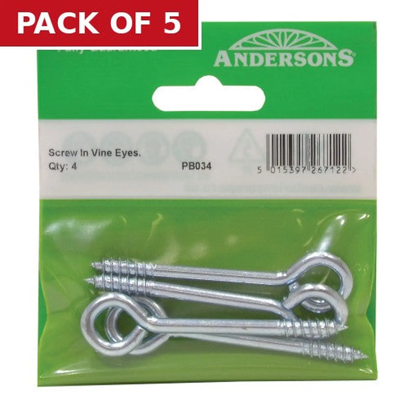 Centurion Screw In Steel Vine Eyes, 75mm x 12mm (Pack of 4) - Pack of 5