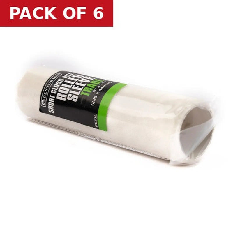 Centurion Trade Short Gloss Pile Roller Sleeve, 225mm x 44mm / 9" x 1¾" - Pack of 6