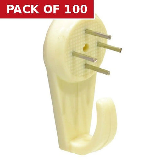 Centurion 40mm Plastic Hard Wall Picture Hooks - Pack of 100