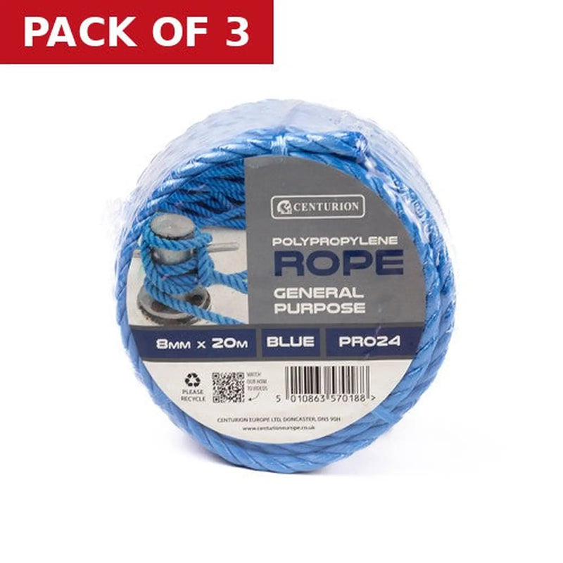 Centurion Polypropylene Rope Mini Coils, 8mm x 20m - Pack of 3