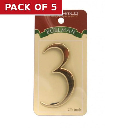 Centurion 2 1/2" Gold Effect Pullman Numeral 3 - Pack of 5